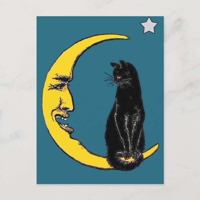Svart katt på månen vykort (Framsida)