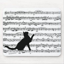 svart katt på musik musmatta
