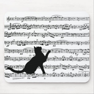 svart katt på musik musmatta