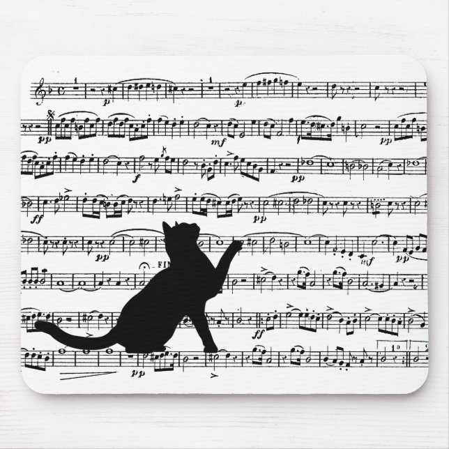 svart katt på musik musmatta (Framsidan)