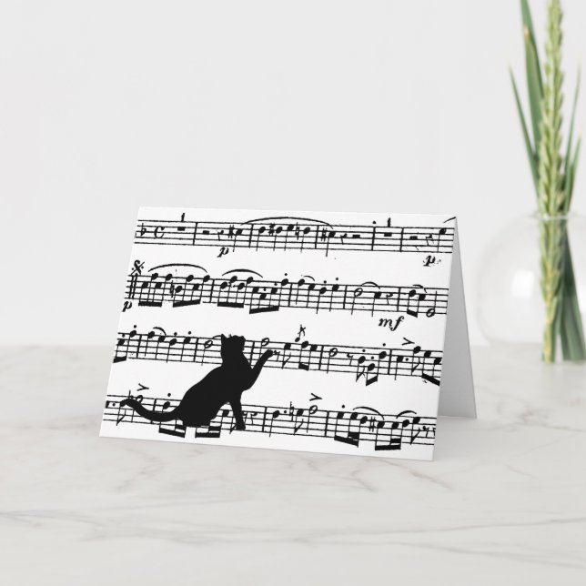 Svart katt på musiken i lakan kort (Framsida)
