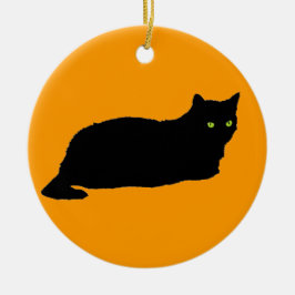 Svart katt på Orange Julgransprydnad Keramik