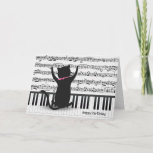 Svart katt på piano-födelsedag kort