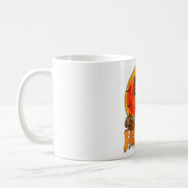 Svart katt på pumpa fullmåne Halloween kostym Kaffemugg (Vänster)