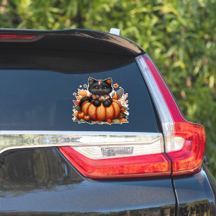 Svart katt på Pumpkin med hösten Quilt Mönster Klistermärken