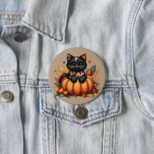 Svart katt på Pumpkin med hösten Quilt Mönster Knapp