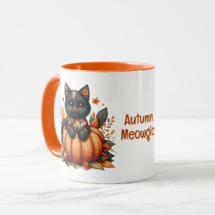 Svart katt på Pumpkin med hösten Quilt Mönster Mugg