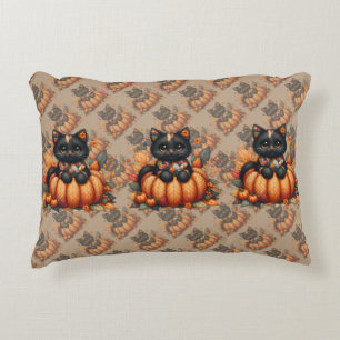 Svart katt på Pumpkin med hösten Quilt Mönster Prydnadskudde