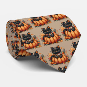 Svart katt på Pumpkin med hösten Quilt Mönster Slips