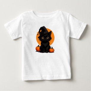 Svart katt på pumpor under fullmåne t shirt