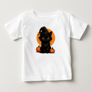 Svart katt på pumpor under fullmåne t shirt