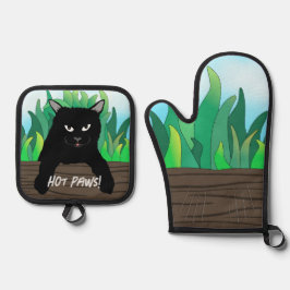Svart katt på staket, Oven Mitt & Pot Holder Set