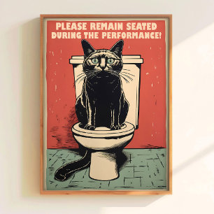 Svart katt på toalett Konst Tryckbar Rolig toalett Poster