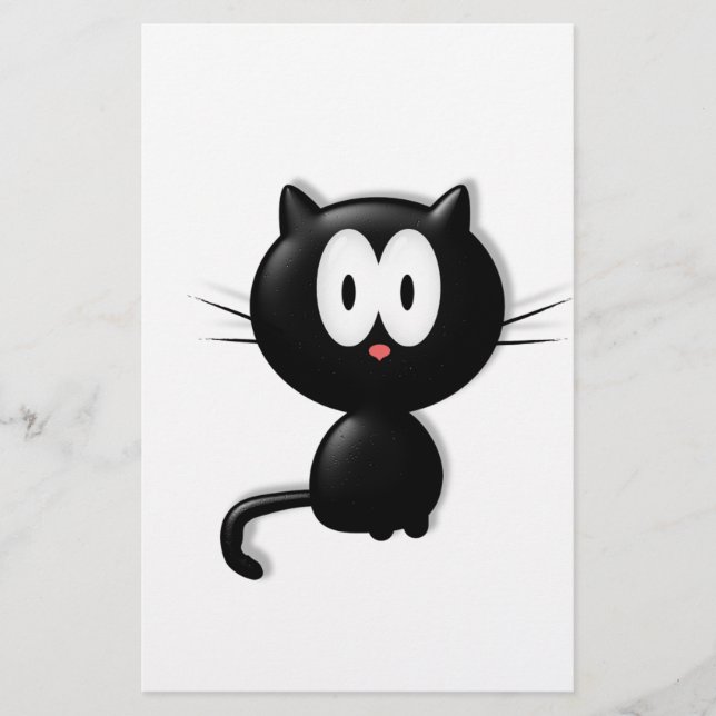 Svart katt på vit bakgrund brevpapper (Framsida)