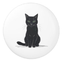 Svart katt på vit bakgrund dörrhandtag