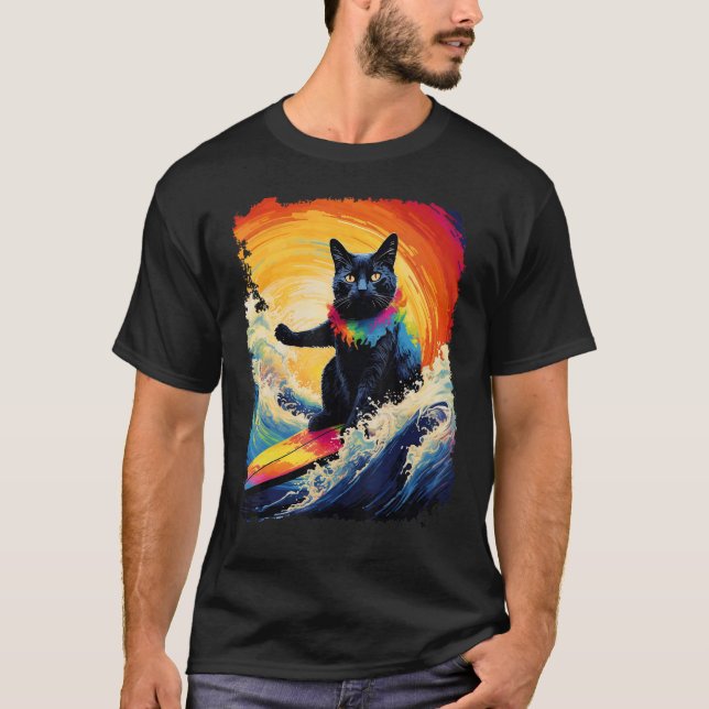 Svart Katt Paddle Board T Shirt (Framsida)