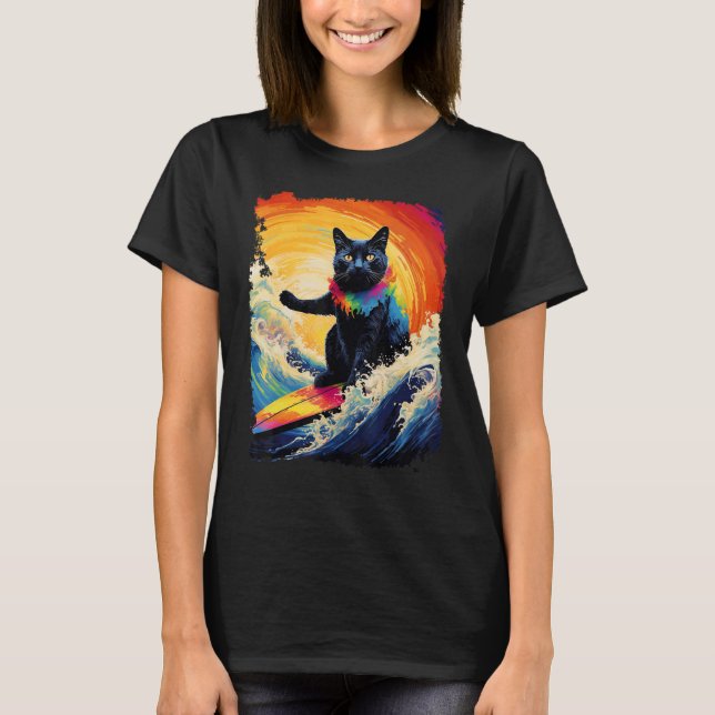 Svart Katt Paddle Board T Shirt (Framsida)