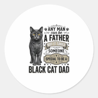 Svart Katt Pappa Vintage Gravyr T-Shirt Design_1 Runt Klistermärke