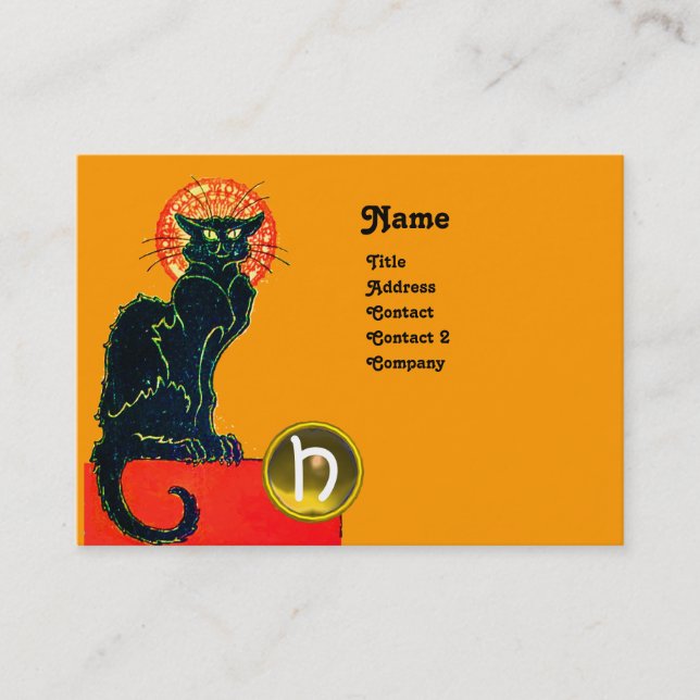 SVART KATT PARTY-MONOGRAM VISITKORT (Framsida)