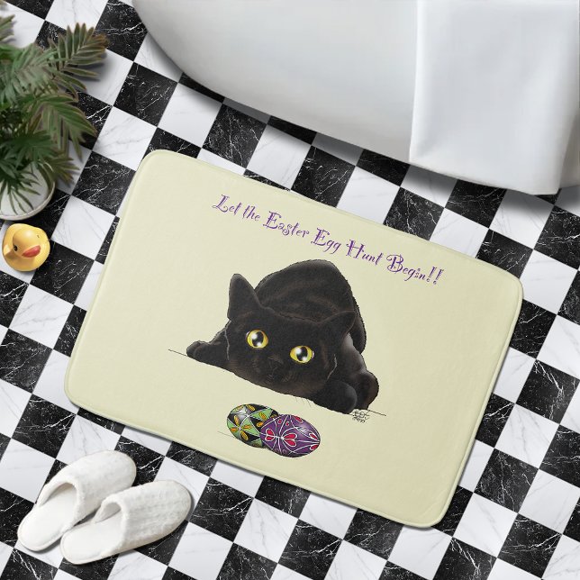 Svart katt Påskägg Jakt Högtid Gul Badrumsmatta (Skapare uppladdad)