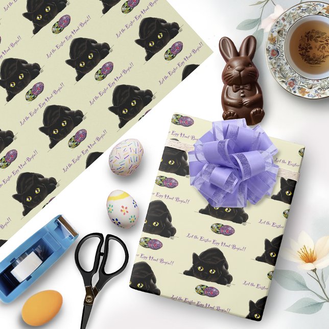 Svart katt Påskägg Jakt Högtid Gul Presentpapper (Skapare uppladdad)