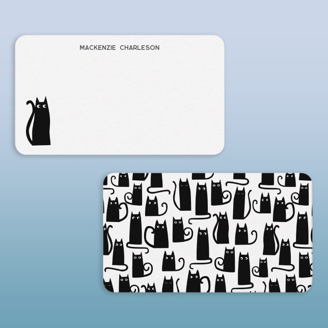 Svart Katt Personlig Brevpapper Anteckningskort (Fun black cat personalized custom name note card stationery in various sizes)