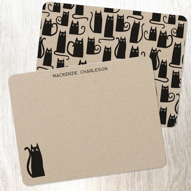 Svart katt-Personlig-mall Anteckningskort (Fun black cat personalized stationery custom name note cards.)