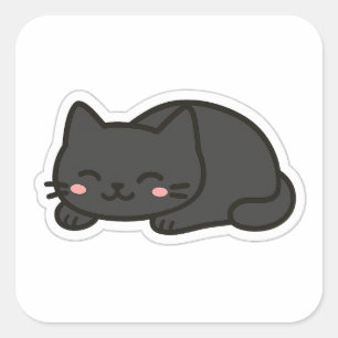 Svart Katt PNG-dekal – Söt Kawaii Kattlimpa Fyrkantigt Klistermärke