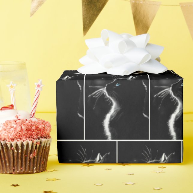 Svart katt Porträtt med blå Öga Presentpapper (Födelsedagsfest)