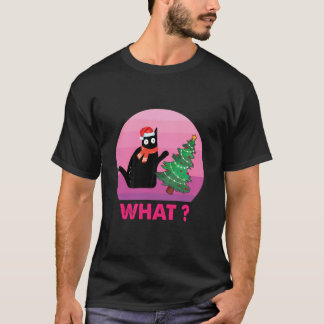 Svart katt Presente Trycker omkull Julgran katt Wh T Shirt