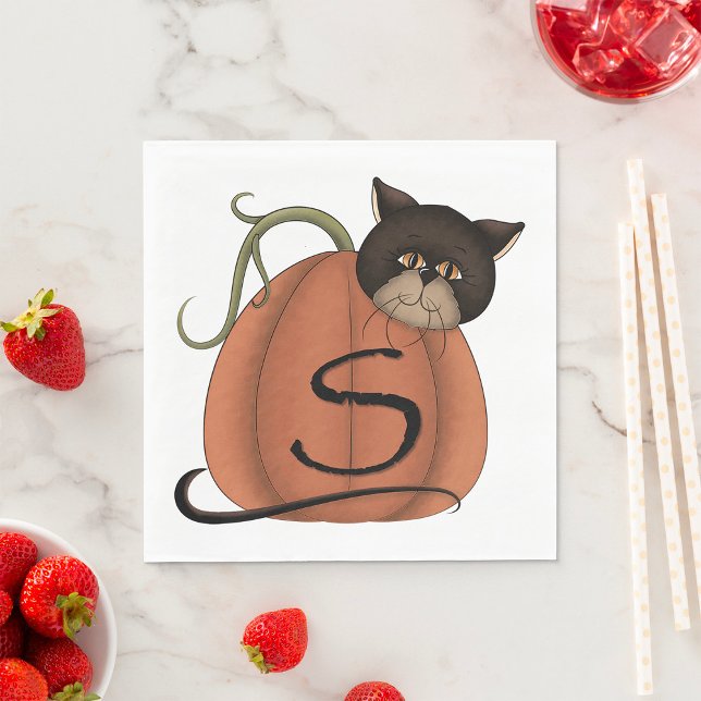 Svart Katt Pumpa Bokstav S Halloween Pappersservett (Skapare uppladdad)