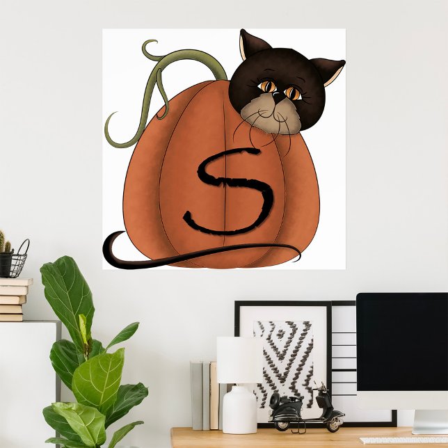 Svart Katt Pumpa Bokstav S Halloween Poster (Skapare uppladdad)