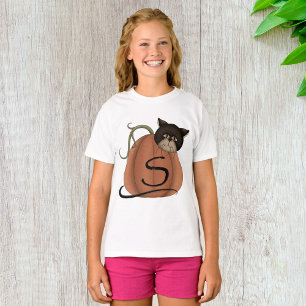 Svart Katt Pumpa Bokstav S Halloween T Shirt