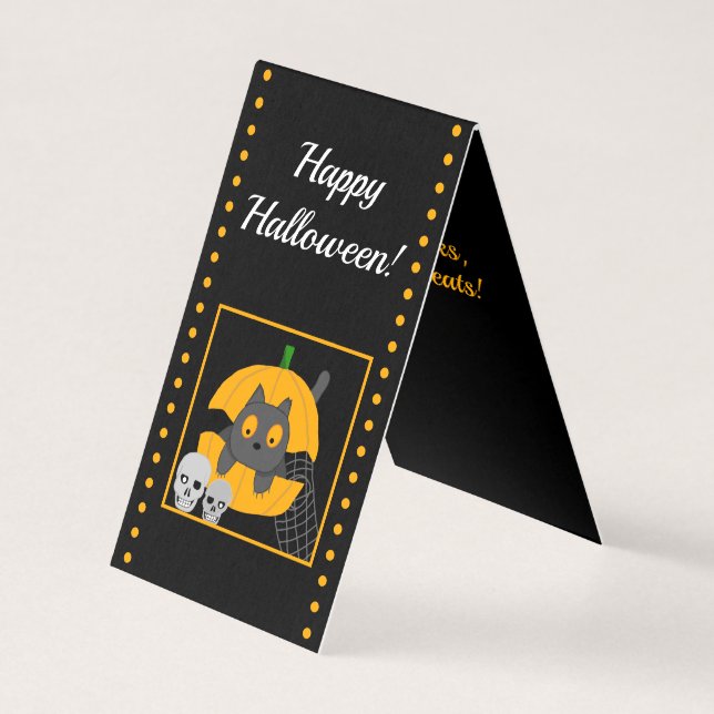 Svart Katt Pumpa Dödskallar Barn Halloween-kort Kort (Framsida)