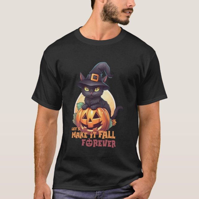 Svart Katt Pumpa Få Det Att Falla För Evigt Fullmå T Shirt (Framsida)