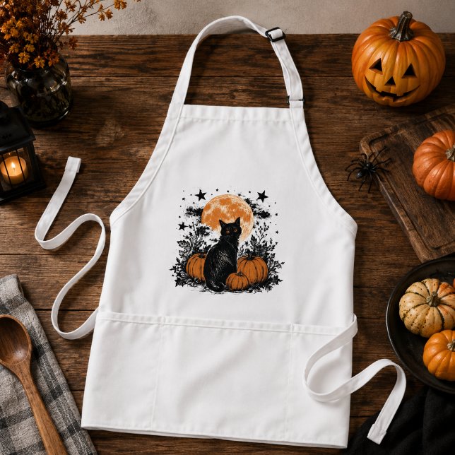 Svart Katt Pumpa Halloween Förkläde (Skapare uppladdad)