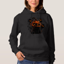Svart Katt Pumpa Halloween Hoodie - Kuslig Katt Wi