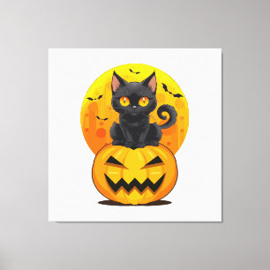Svart Katt Pumpa Halloween Kostym Canvastryck