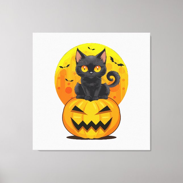 Svart Katt Pumpa Halloween Kostym  Canvastryck (Framsida)
