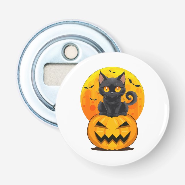 Svart Katt Pumpa Halloween Kostym Flasköppnare (Framsidan)