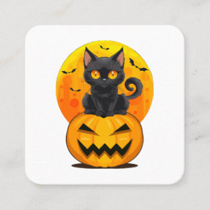 Svart Katt Pumpa Halloween Kostym Fyrkantigt Visitkort