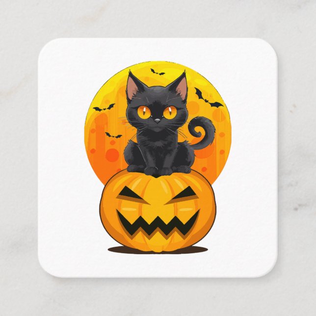 Svart Katt Pumpa Halloween Kostym Fyrkantigt Visitkort (Framsida)