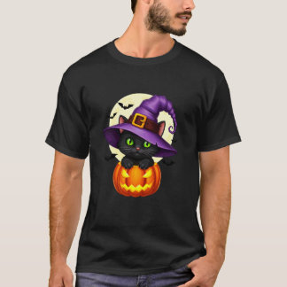 Svart Katt Pumpa Halloween Kostym Höst Autumn Se T Shirt