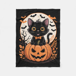 Svart Katt Pumpa Halloween Kostym Höst Fleecefilt
