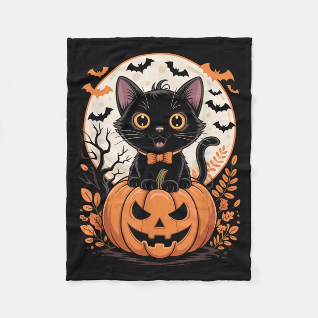 Svart Katt Pumpa Halloween Kostym Höst Fleecefilt (Framsidan)