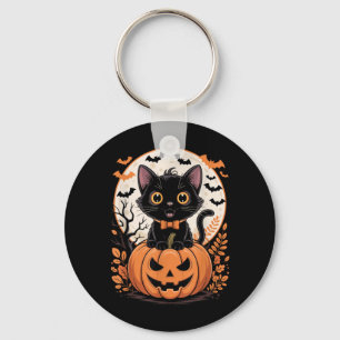 Svart Katt Pumpa Halloween Kostym Höst Nyckelring