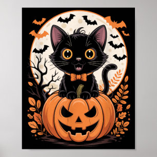 Svart Katt Pumpa Halloween Kostym Höst Poster