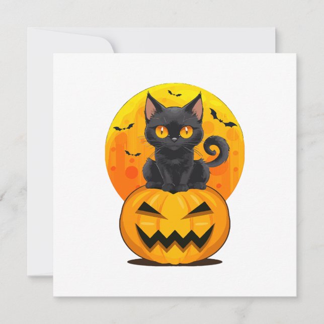 Svart Katt Pumpa Halloween Kostym Inbjudningar (Framsida)