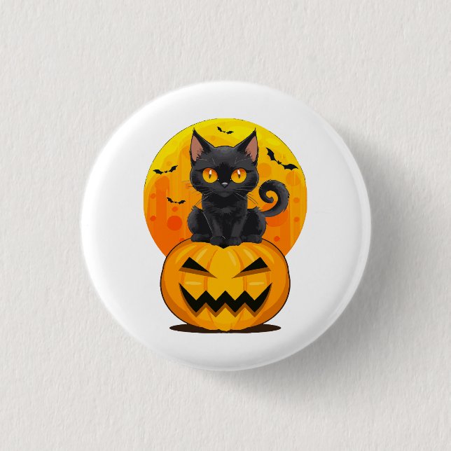Svart Katt Pumpa Halloween Kostym Knapp (Framsida)