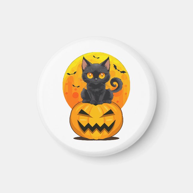 Svart Katt Pumpa Halloween Kostym Magnet (Framsidan)